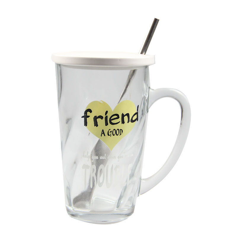 glass mug with lid and spoon 