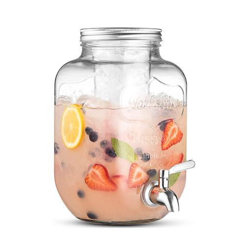 2 Gallon Glass Beverage Dispenser with Stand and Lid, 18/8 Stainless Steel Spigot